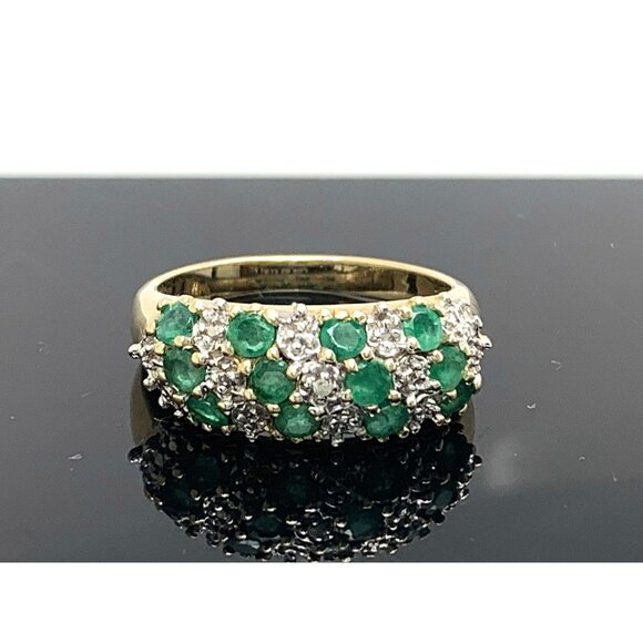 Green Emerald Diamond Cocktail Ring Band 10k Gold Women's Estate Jewelry Size 7 - Picture 1 of 15